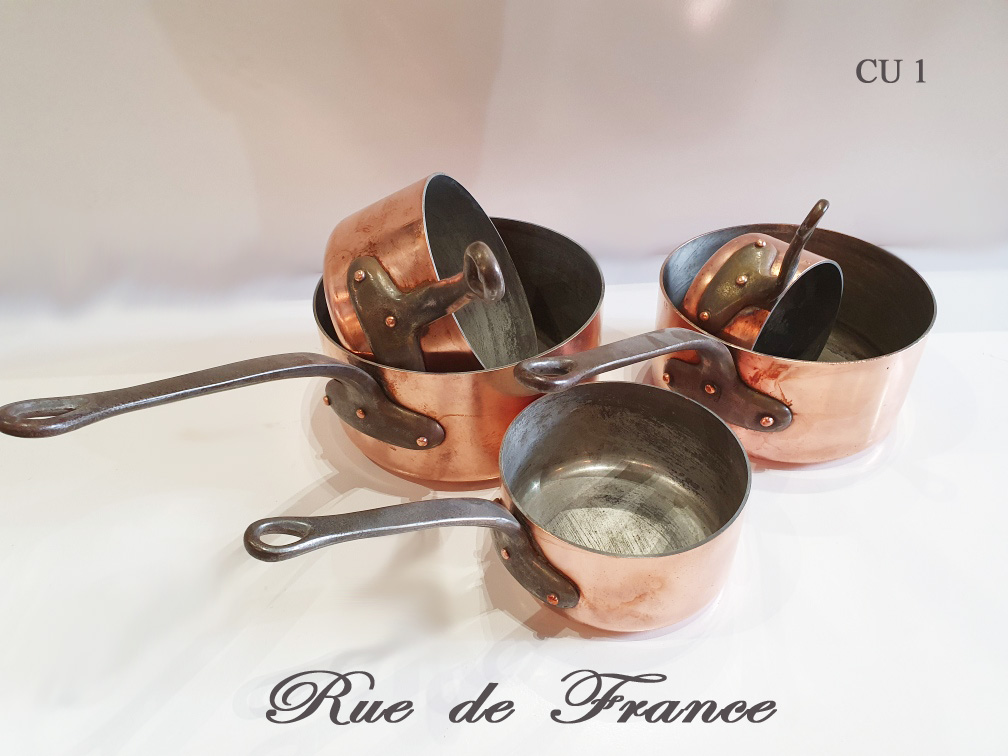 5 Vintage French Copper Saucepans Les Cuivres De Faucogney - Rue
