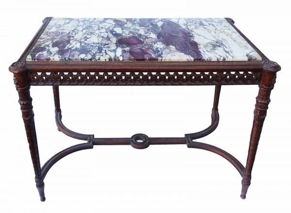 Antique French carved timber marble top centre table