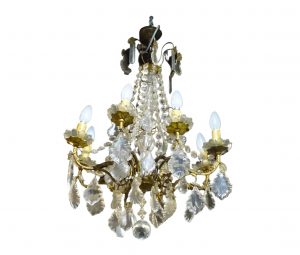 antique vintage French crystal and bronze chandelier