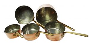 Vintage French kitchen copper pan set