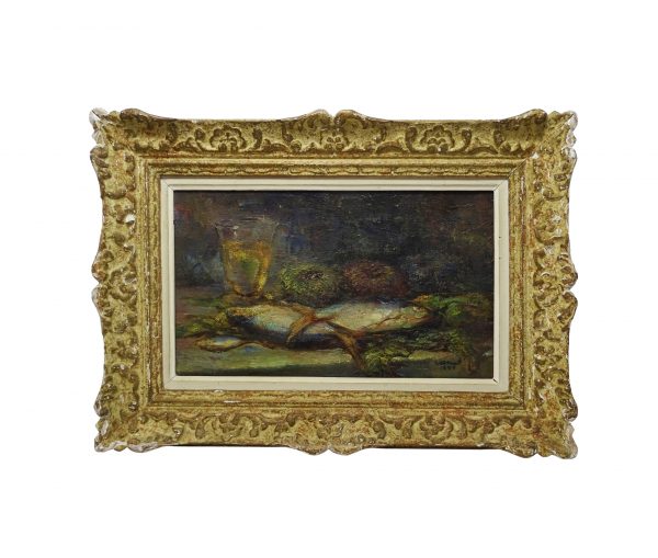 Antique French  -- Still life of fish – oil on canvas