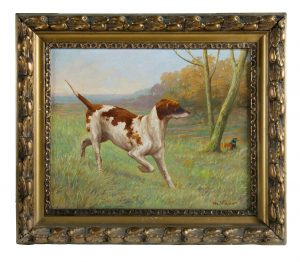 Antique French dog oil painting